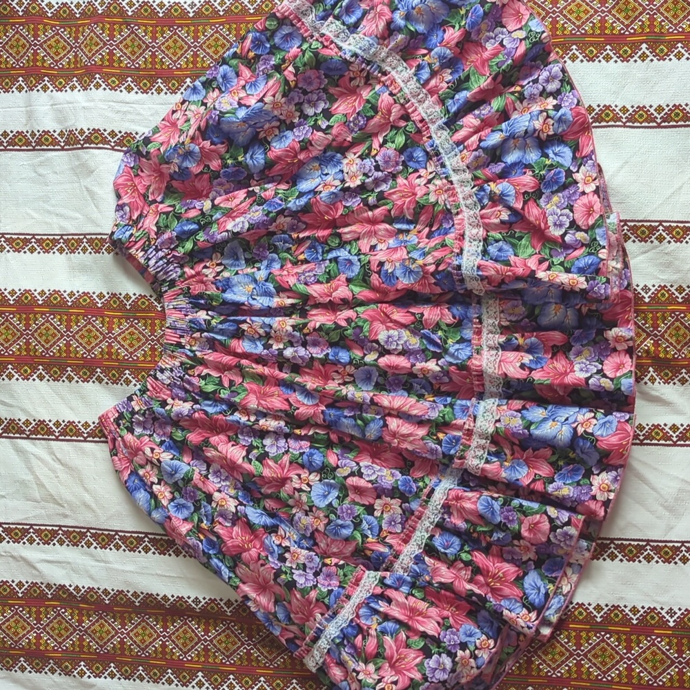💜🩷Handmade Pink and Purple Floral Cottagecore Retro Circle Skirt